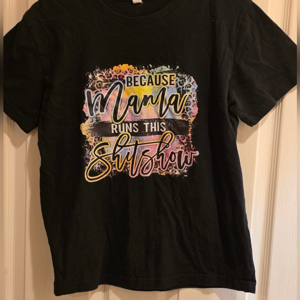 Mama Runs This Shitshow Kids Graphic Tee - Black Sz Sm.